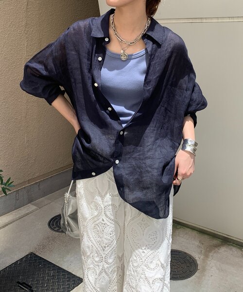 DouDou（ドゥドゥ）の「リネンビッグシャツ（シャツ/ブラウス・レディース・ベージュ系その他/ブラック系その他/ネイビー/ベージュ/ホワイト・FREE）」の15枚目の写真