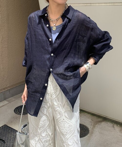 DouDou（ドゥドゥ）の「リネンビッグシャツ（シャツ/ブラウス・レディース・ベージュ系その他/ブラック系その他/ネイビー/ベージュ/ホワイト・FREE）」の16枚目の写真