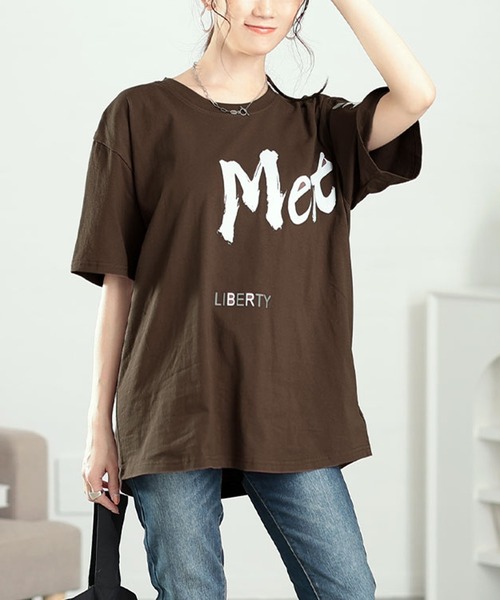 GOLDJAPAN(ゴールドジャパン)の「ビッグロゴコットンTシャツ【大きいサイズ対応】(Tシャツ/カットソー・レディース・ネイビー/ブラック/グレー/ブラウン・LL/3L/4L/5L/6L/7L)」の4枚目の写真