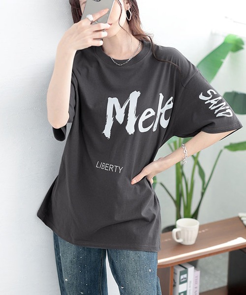 GOLDJAPAN(ゴールドジャパン)の「ビッグロゴコットンTシャツ【大きいサイズ対応】(Tシャツ/カットソー・レディース・ネイビー/ブラック/グレー/ブラウン・LL/3L/4L/5L/6L/7L)」の3枚目の写真