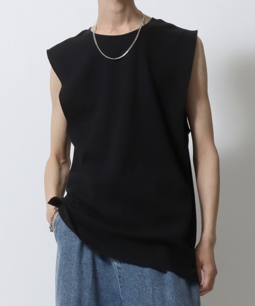 SITRY（シトリー）の「Thermal Layered No Sleeve Shirt/サーマル ワッフル ロング丈 ノースリーブシャツ タンクトップ（タンクトップ・メンズ・ホワイト/ブラック・L/M）」の2枚目の写真