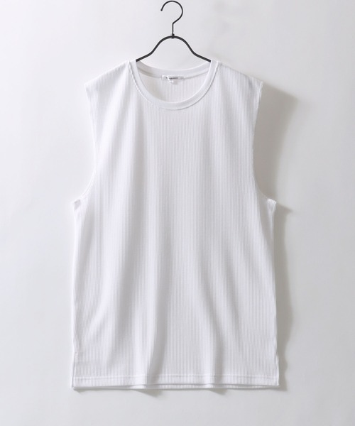 SITRY（シトリー）の「Thermal Layered No Sleeve Shirt/サーマル ワッフル ロング丈 ノースリーブシャツ タンクトップ（タンクトップ・メンズ・ホワイト/ブラック・L/M）」の11枚目の写真