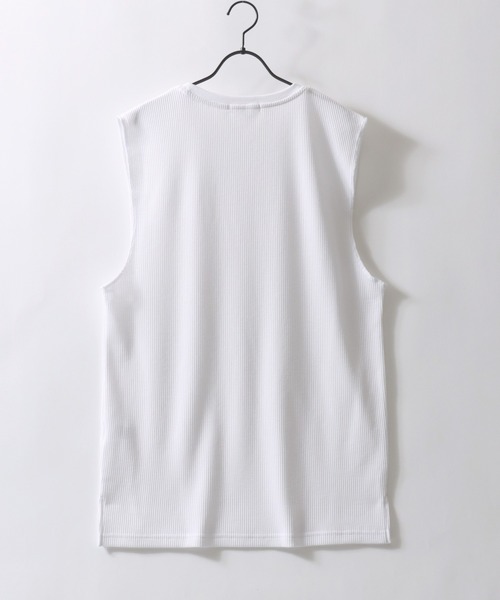 SITRY（シトリー）の「Thermal Layered No Sleeve Shirt/サーマル ワッフル ロング丈 ノースリーブシャツ タンクトップ（タンクトップ・メンズ・ホワイト/ブラック・L/M）」の9枚目の写真
