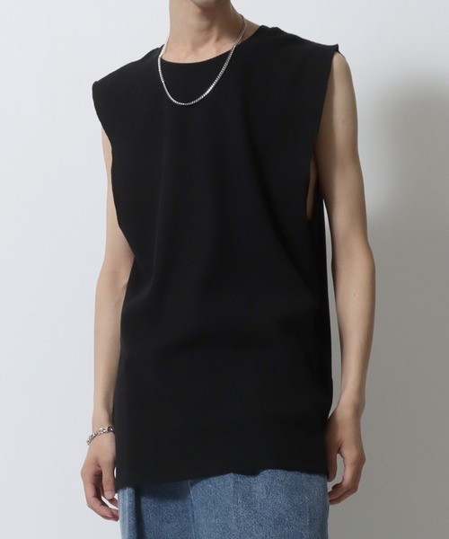 SITRY（シトリー）の「Thermal Layered No Sleeve Shirt/サーマル ワッフル ロング丈 ノースリーブシャツ タンクトップ（タンクトップ・メンズ・ホワイト/ブラック・L/M）」の21枚目の写真