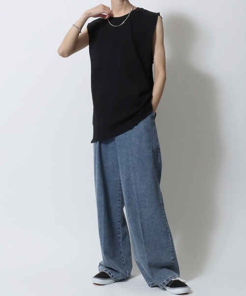 SITRY（シトリー）の「Thermal Layered No Sleeve Shirt/サーマル ワッフル ロング丈 ノースリーブシャツ タンクトップ（タンクトップ・メンズ・ホワイト/ブラック・L/M）」の22枚目の写真