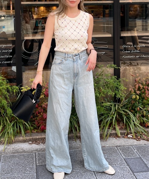 StyleSea（スタイルシー）の「マルチカラービジュー付きサマーニットトップス（ニット/セーター・レディース・オフホワイト/ブラック・FREE）」の9枚目の写真