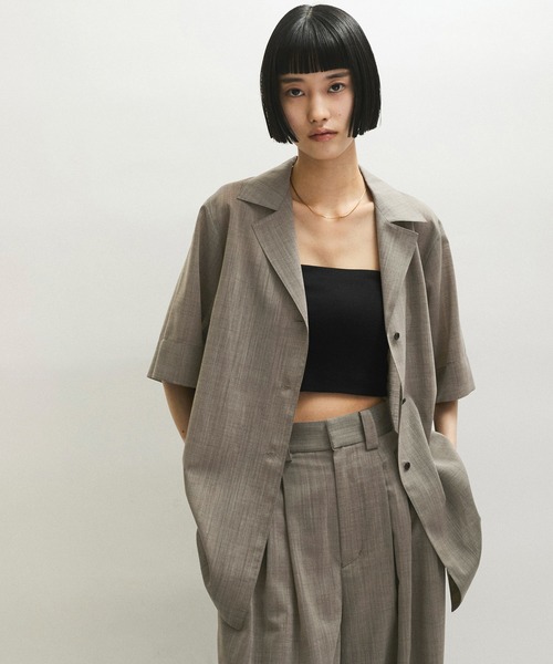 新品タグ付き アダムエロペ ストレッチリネンオーバーシャツジャケット ベージュ ADAM ET ROPÉ FEMME(アダム エ ロペ ファム) / リネンストレッチ