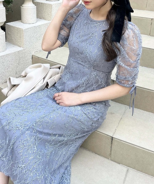 INGNI(イング)の「【WEB限定】スパンコールレースワンピース(ドレス・レディース・ブラック/ブルー系/ピンクベージュ/ミント・S/M)」の3枚目の写真