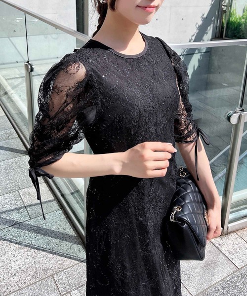 INGNI(イング)の「【WEB限定】スパンコールレースワンピース(ドレス・レディース・ブラック/ブルー系/ピンクベージュ/ミント・S/M)」の6枚目の写真