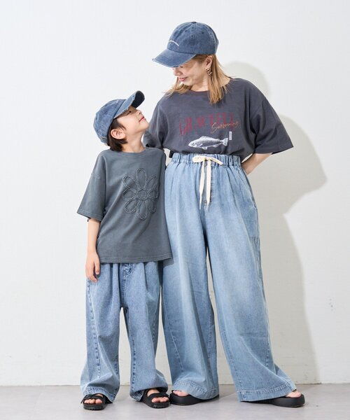 セール】【KIDS】紐付き風ワイドイージーデニム（デニムパンツ