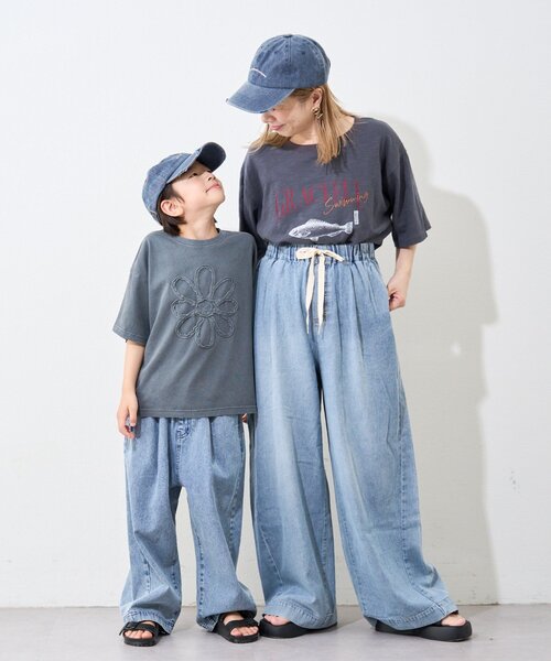セール】【KIDS】紐付き風ワイドイージーデニム（デニムパンツ