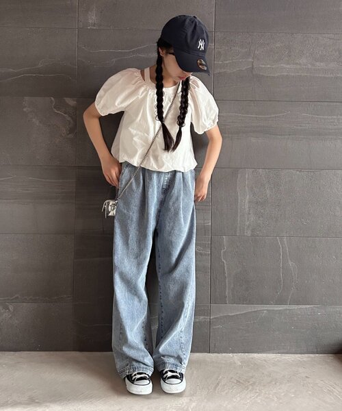 CIAOPANIC TYPY（チャオパニックティピー）の「【KIDS】紐付き風ワイドイージーデニム（デニムパンツ・キッズ・ネイビー/サックスブルー・XX-LARGE/LARGE/SMALL/MEDIUM/X-LARGE）」の22枚目の写真