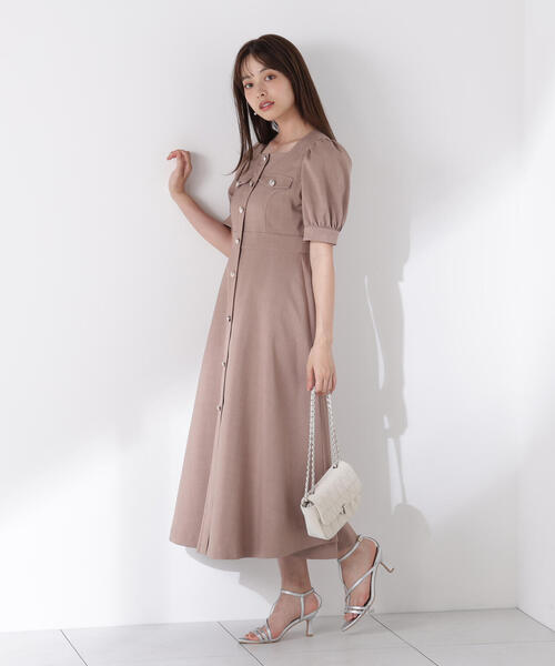 日本未入荷★CHICLINE★スクエアネックベルテッドワンピース フロント釦スクエアネックワンピースⅡ / 1215140902