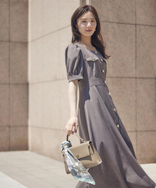 PROPORTION BODY DRESSING(プロポーションボディドレッシング)の「フロント釦スクエアネックワンピースⅡ / 1215140902(ワンピース・レディース・ブルー/ブラウン/ベージュ・SMALL/MEDIUM)」の4枚目の写真