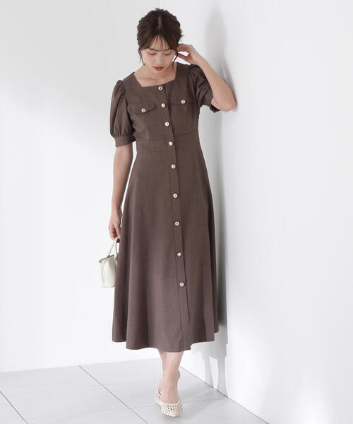 PROPORTION BODY DRESSING(プロポーションボディドレッシング)の「フロント釦スクエアネックワンピースⅡ / 1215140902(ワンピース・レディース・ブルー/ブラウン/ベージュ・SMALL/MEDIUM)」の8枚目の写真