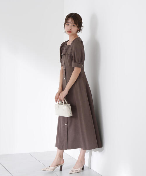 【Since Then】フレンチショートスクエアネックワンピース PROPORTION BODY DRESSING｜フロント釦スクエアネックワンピース