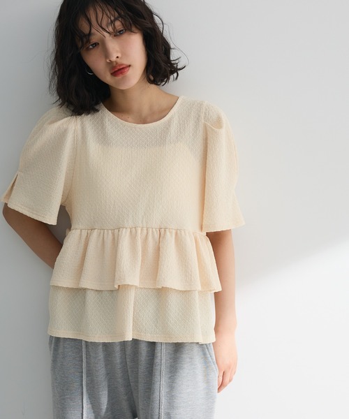 Petit fleur（プチフルール）の「・PetitFleur 2wayダイヤ柄プルオーバー（Tシャツ/カットソー・レディース・ブラック/アイボリー/グリーン/ブラウン・FREE）」の2枚目の写真