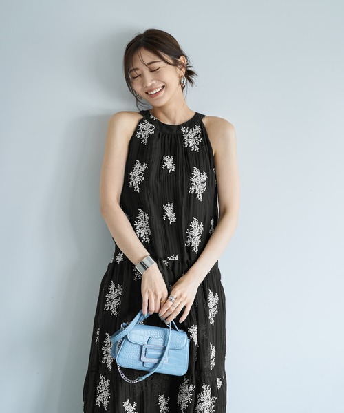 STYLE DELI ミモザ刺繍ホルターネックティアードマキシワンピース STYLE DELI ワンピース ミモザ刺繍のホルターネックティアード