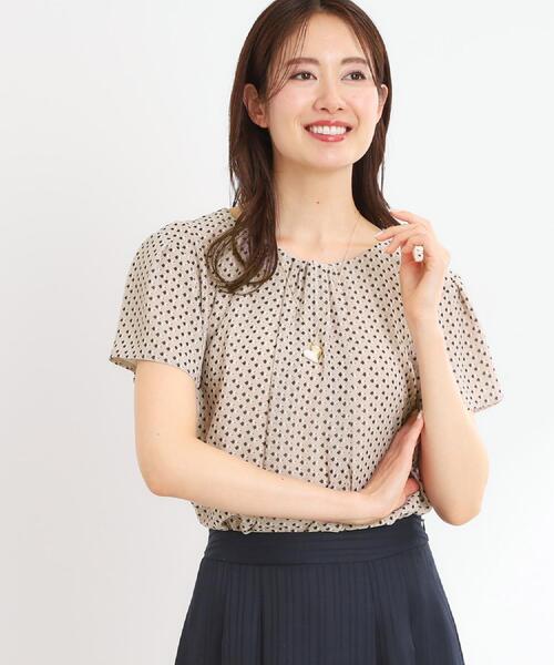 【夏SALE／マシンウォッシュ可／セットアップ可】ギャザータックプリントブラウス セール】【夏SALE／マシンウォッシュ可／セットアップ可