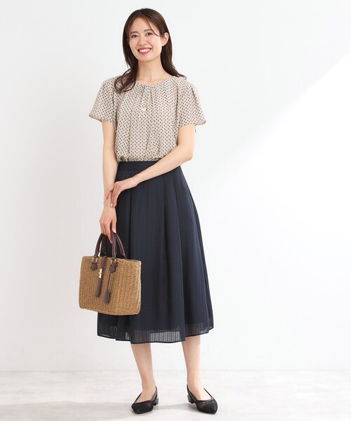 【夏SALE／マシンウォッシュ可／セットアップ可】ギャザータックプリントブラウス Reflect｜【夏SALE/マシンウォッシュ可/セットアップ可