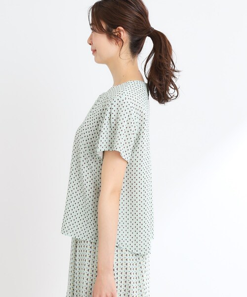 Reflect / リフレクト 【夏SALE／マシンウォッシュ可／セットアップ可】ギャザータックプリントブラウス セール】【夏SALE／マシンウォッシュ可／セットアップ可