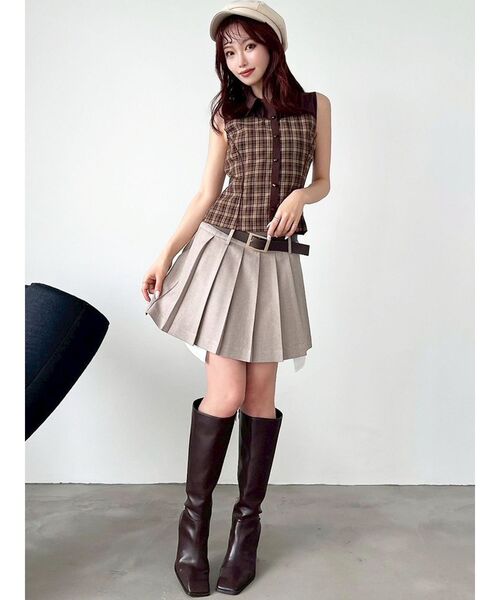 RESEXXY（リゼクシー）の「チェックレイヤードノースリシャツ（シャツ/ブラウス・レディース・ブラック/レッド/ブラウン・FREE）」の8枚目の写真