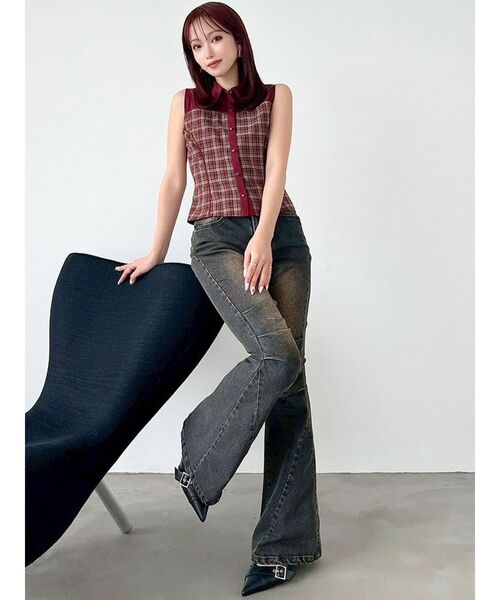 RESEXXY（リゼクシー）の「チェックレイヤードノースリシャツ（シャツ/ブラウス・レディース・ブラック/レッド/ブラウン・FREE）」の13枚目の写真