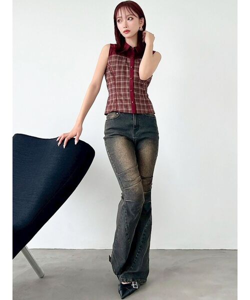 RESEXXY（リゼクシー）の「チェックレイヤードノースリシャツ（シャツ/ブラウス・レディース・ブラック/レッド/ブラウン・FREE）」の14枚目の写真