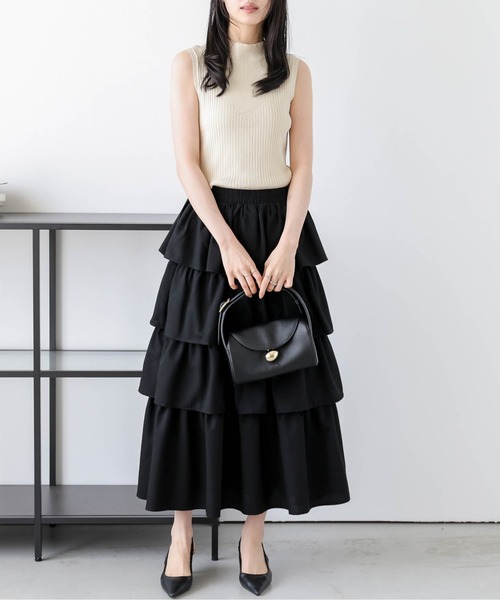AMELY(エミリー)の「ペプラム×ラッフルスカートセットアップ(セットアップ・レディース・ベージュ/グレー/ブラック/ミント・M/L)」の11枚目の写真