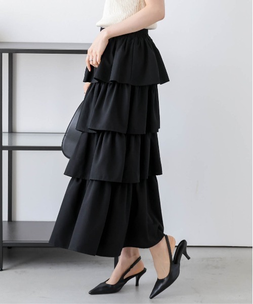 AMELY(エミリー)の「ペプラム×ラッフルスカートセットアップ(セットアップ・レディース・ベージュ/グレー/ブラック/ミント・M/L)」の13枚目の写真