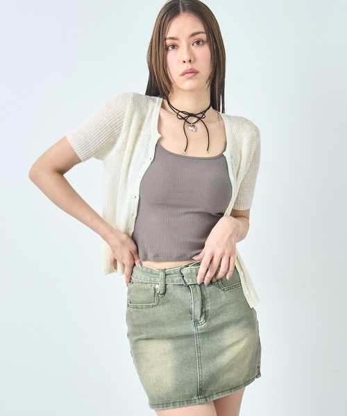 ANAP(アナップ)の「半袖 シアー ニット カーディガン トップス(カーディガン/ボレロ・レディース・ブラック/ブラウン/アイボリー・FREE)」の2枚目の写真