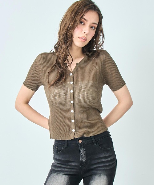 ANAP(アナップ)の「半袖 シアー ニット カーディガン トップス(カーディガン/ボレロ・レディース・ブラック/ブラウン/アイボリー・FREE)」の10枚目の写真