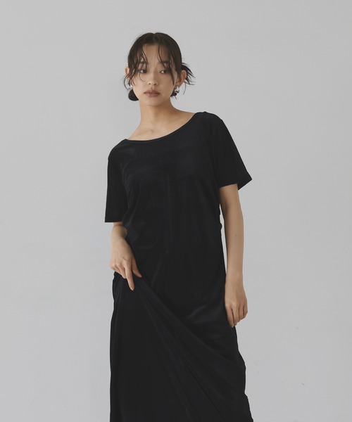 セール】ラウンドネックベロアワンピース（ワンピース）｜hellam（へ