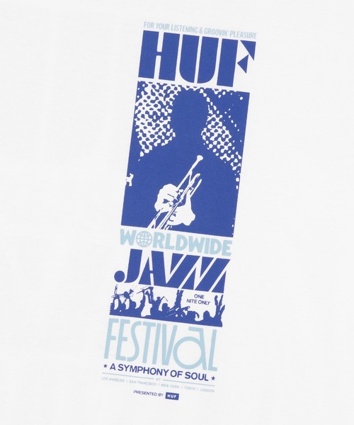 HUF（ハフ）の「WORLD JAZZ FESTIVAL TEE（Tシャツ/カットソー・メンズ・ホワイト/ブラック・S/M/L/XL/XXL）」の18枚目の写真