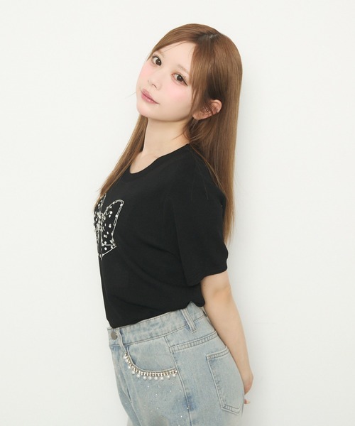 ★angelicpretty★リボン柄 半袖ニットセーター★黒✕ピンク★美品★ ☆angelicpretty☆リボン柄 半袖ニットセーター☆黒✕ピンク☆美