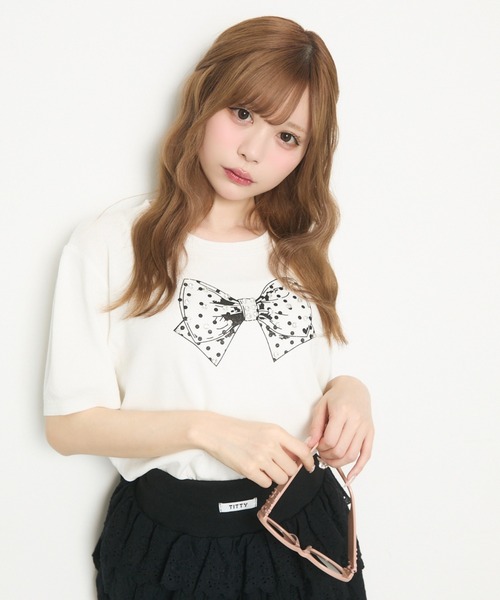 ★angelicpretty★リボン柄 半袖ニットセーター★黒✕ピンク★美品★ セール】リボンビジュー半袖ニット（ニット/セーター