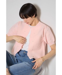 パール付きスカラップカーディガン(半袖)