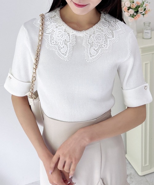 INGNI（イング）の「レース襟ニット（ニット/セーター・レディース・ピンク系9/ブラック×ホワイト/ホワイト×ホワイト・M）」の11枚目の写真