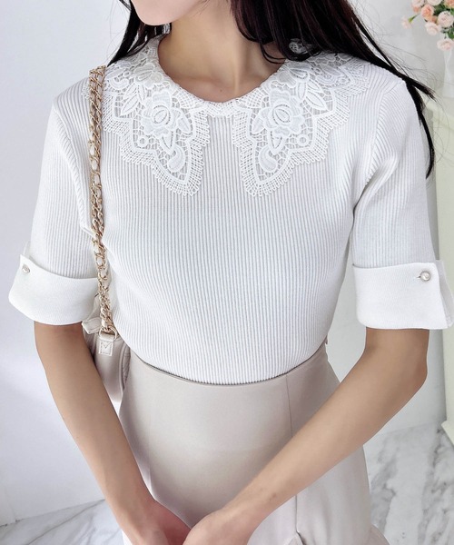 INGNI（イング）の「レース襟ニット（ニット/セーター・レディース・ピンク系9/ブラック×ホワイト/ホワイト×ホワイト・M）」の10枚目の写真