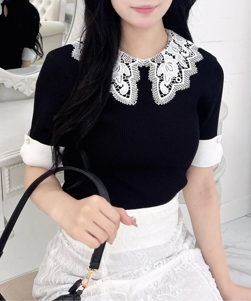 INGNI（イング）の「レース襟ニット（ニット/セーター・レディース・ピンク系9/ブラック×ホワイト/ホワイト×ホワイト・M）」の14枚目の写真