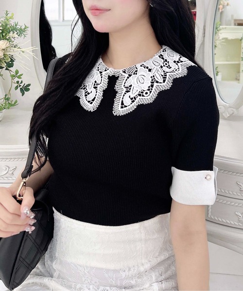 INGNI（イング）の「レース襟ニット（ニット/セーター・レディース・ピンク系9/ブラック×ホワイト/ホワイト×ホワイト・M）」の13枚目の写真