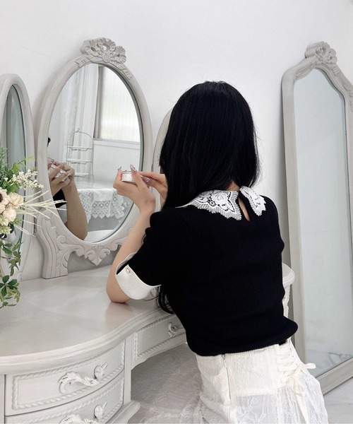 INGNI（イング）の「レース襟ニット（ニット/セーター・レディース・ピンク系9/ブラック×ホワイト/ホワイト×ホワイト・M）」の12枚目の写真