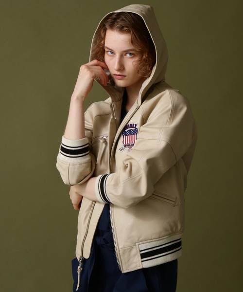 新品タグ付き　AVIREX アヴィレックス　レディーススタジャン　ブルゾン　羊皮 SIGNATURE HOODED LEATHER / シグネチャーフードレザー