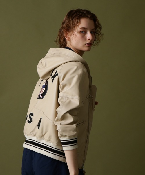 超美品 AVIREX シグネチャーフードレザージャケット レディース Ｌサイズ SIGNATURE HOODED LEATHER / シグネチャーフードレザー