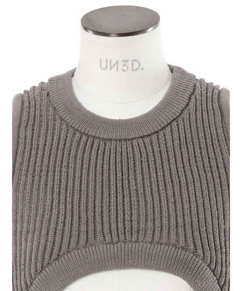UN3D. カーブラインリブショートベスト アンスリード グレー セール】CURVE LINE RIB SHORT VEST / カーブラインリブショートベスト