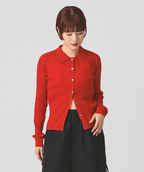 Ray BEAMS（レイビームス）の「リブ ポロ カーディガン（カーディガン/ボレロ・レディース・レッド/オフホワイト/シルバー・ONE SIZE）」の3枚目の写真