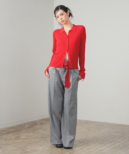 Ray BEAMS（レイビームス）の「リブ ポロ カーディガン（カーディガン/ボレロ・レディース・レッド/オフホワイト/シルバー・ONE SIZE）」の4枚目の写真