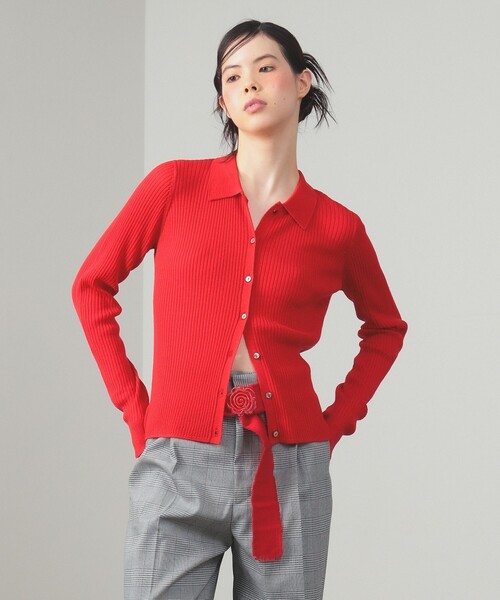 Ray BEAMS（レイビームス）の「リブ ポロ カーディガン（カーディガン/ボレロ・レディース・レッド/オフホワイト/シルバー・ONE SIZE）」の5枚目の写真