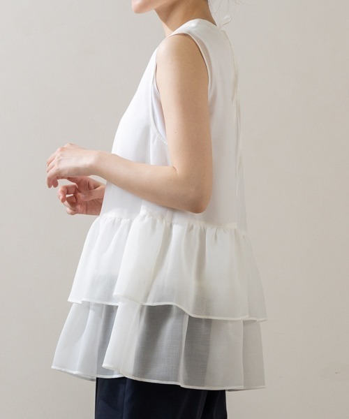Sono(ソーノ)の「ご自宅でお洗濯可能/日本製【SONO/ソーノ】ブリーズフレア ジレブラウス(シャツ/ブラウス・レディース・ホワイト/ブラック・F)」の8枚目の写真
