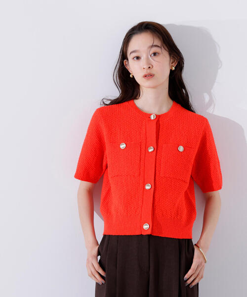 N.（N. Natural Beauty Basic）（エヌエヌナチュラルビューティーベーシック）の「ゴールドボタンニットカーディガン（カーディガン/ボレロ・レディース・オレンジ/ブラック系その他/オフホワイト・MEDIUM）」の14枚目の写真